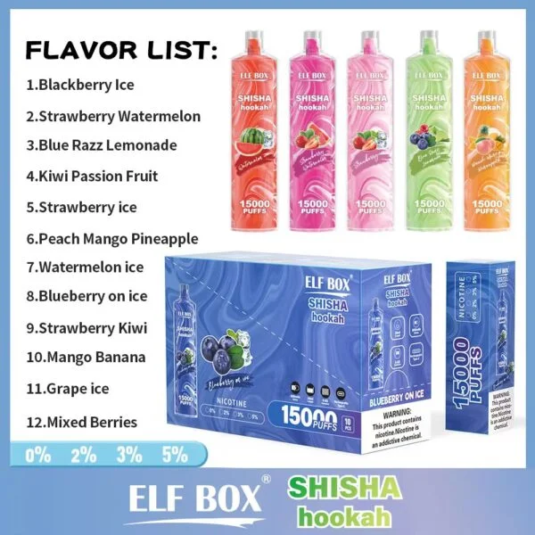 ELF BOX LS15000 Puff Vodní dýmka na vodní dýmku 0% 2% 5% Nikotinová dobíjecí jednorázová vape velkoobchod – BookVape – 2