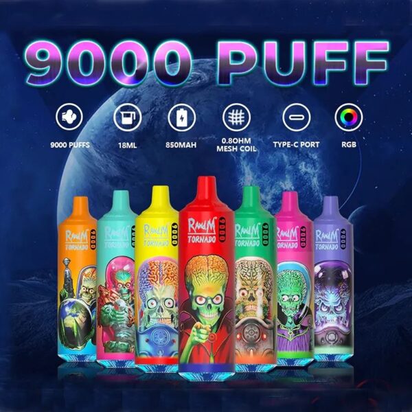 RandM Tornado 9000 Puffs 0% 2% 3% 5% Nicotine Disposable Vape Wholesale - BookVape - 1