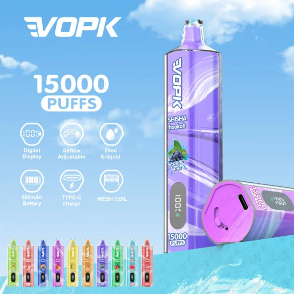 VOPK shisha hookah 15000 PUFFS 0% 2% 3% 5% Nicotine Disposable Vape Wholesale - BookVape - 1