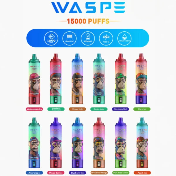 WASPE 15000 PUFFS 0% 2% 3% 5% Никотиновый одноразовый вейп оптом - BookVape - 2
