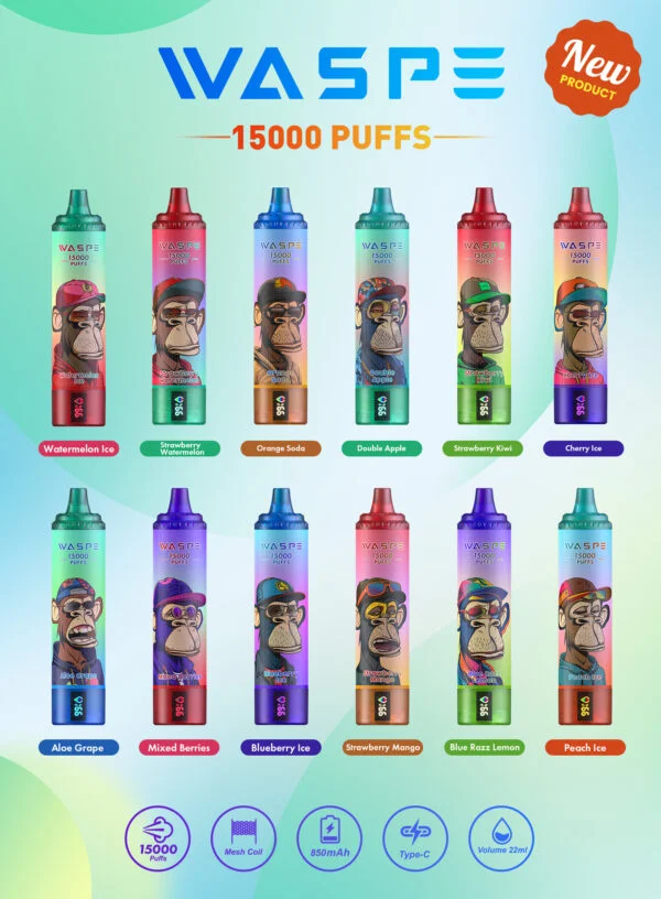 WASPE 15000 PUFFS 0% 2% 3% 5% Никотиновый одноразовый вейп оптом - BookVape - 1