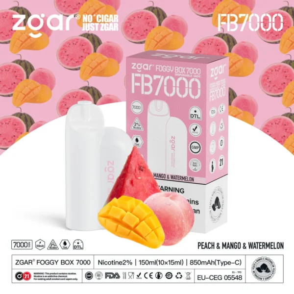 ZGAR FOGGY BOX 7000 Puffs 2% Nicotină Reîncărcabil Vape de unică folosință En-gros - BookVape - 6