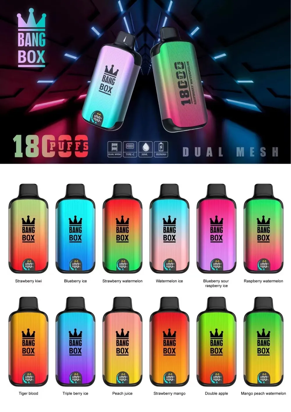 Bang Box 18000 baforadas Tela LED 0% 2% 3% 5% Nicotina Bulk Comprar Vapes Descartáveis ​​Atacado