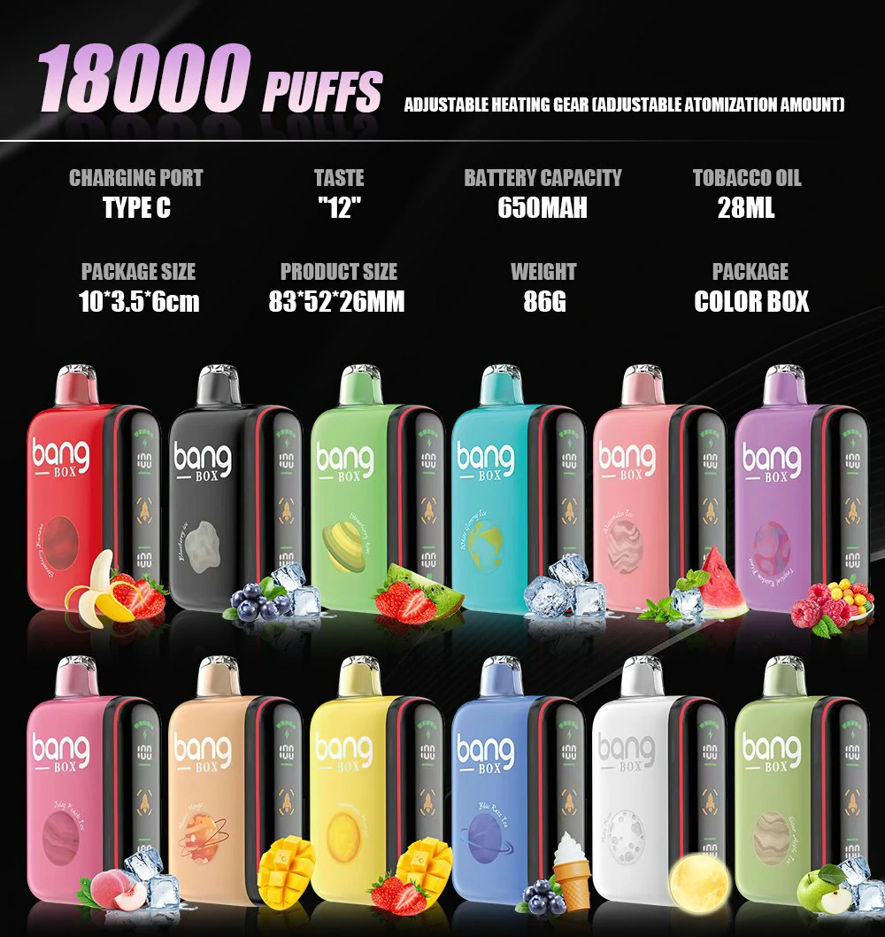 Bang Box Vape Rocket 18000 Puffs Tela LED 0% 2% 3% 5% Nicotina Bulk Comprar Vapes Descartáveis ​​Atacado