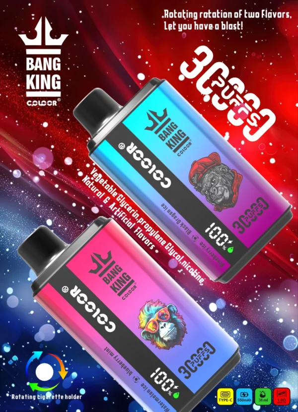 Bang King 30000 Puffs Double Flavour 0% 2% 3% 5% Nízkonikotinové dobíjecí jednorázové vapky Pen Hromadný nákup – BookVape – 1