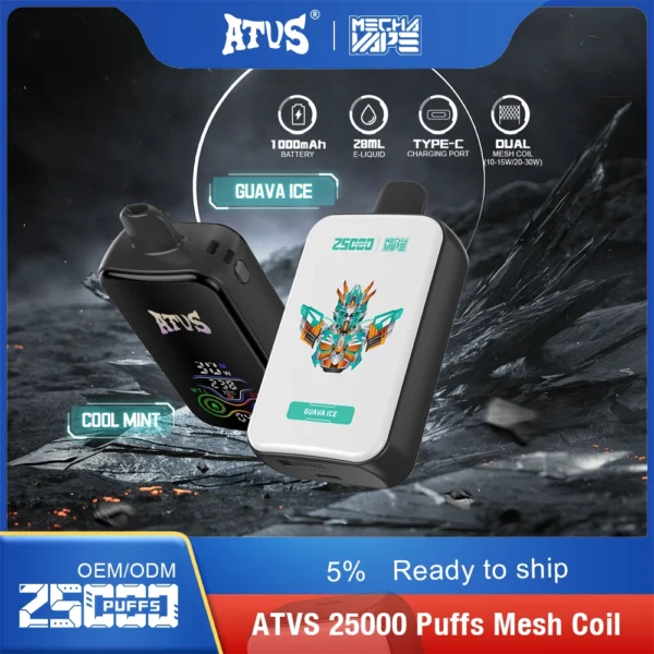 ATVS 25000 Puffs Dual Mesh 5% Baixa Nicotina Recarregável Vapes Pen Bulk Comprar Atacado - BookVape - 8