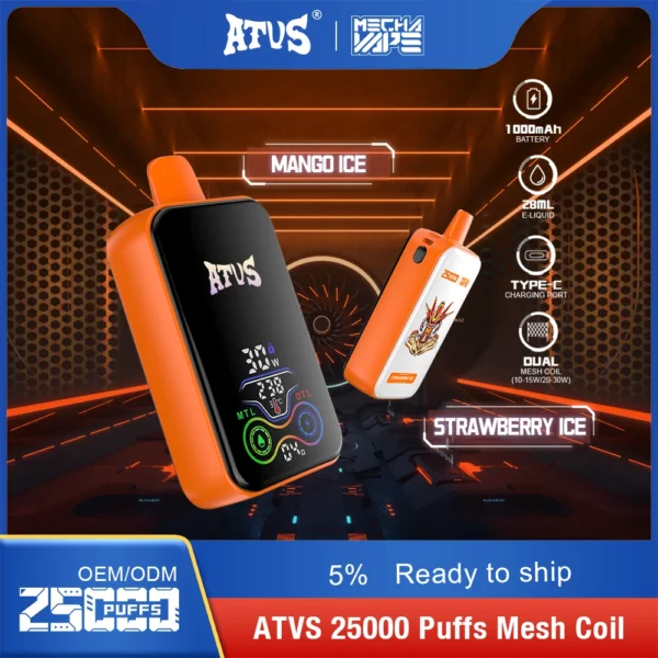 ATVS 25000 Puffs Dual Mesh 5% Baixa Nicotina Recarregável Vapes Pen Bulk Comprar Atacado - BookVape - 7