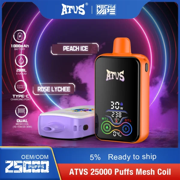 ATVS 25000 Puffs Dual Mesh 5% Baixa Nicotina Recarregável Vapes Pen Bulk Comprar Atacado - BookVape - 6