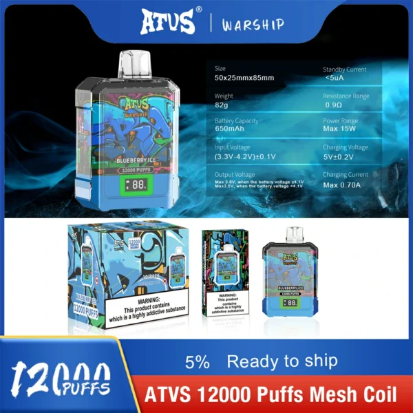 Atvs Warship 12000 Puffs 5% Genopladelig engangsvapes med lav nikotinindhold Pen Bulk Køb Engros - BookVape - 2