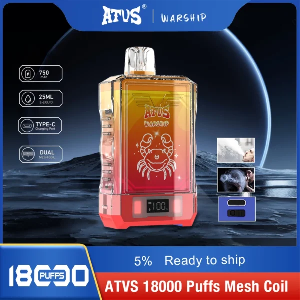 Atvs Warship 18000 Puffs 5% Genopladelig engangsvapes med lavt nikotinindhold Pen Bulk Køb Engros - BookVape - 1