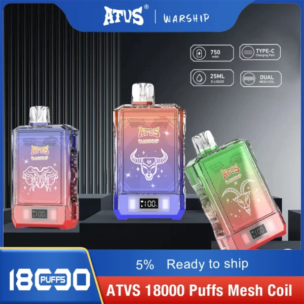Atvs Warship 18000 Puffs 5% Genopladelige engangsvapes med lavt nikotinindhold Pen Bulk Køb Engros - BookVape - 9