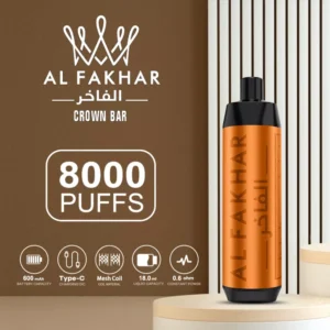 Al Fakhar Crown Bar 8000 Puffs Big Cloud DTL 2% Stylo à vape jetable rechargeable à faible teneur en nicotine Acheter en gros