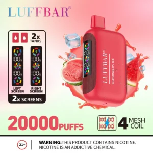 VASY LUFFBAR Dually 20000 Puffs Double écran numérique 50mg Faible teneur en nicotine Vapes jetables rechargeables Stylo en vrac Acheter en gros
