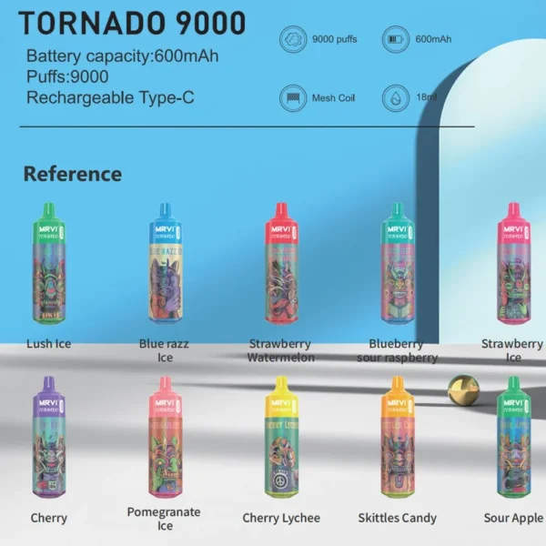 MRVI Tornado 9000 Puffs 2% 3% 5% Alacsony nikotintartalmú, újratölthető, eldobható Vapes Pen tömeges vásárlás Nagyker - BookVape - 1