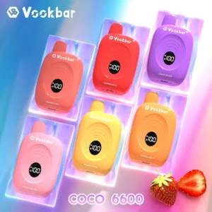 Vookbar Coco 6600 Puffs Écran intelligent numérique 3% Faible teneur en nicotine Vapes jetables rechargeables Stylo en vrac Acheter en gros