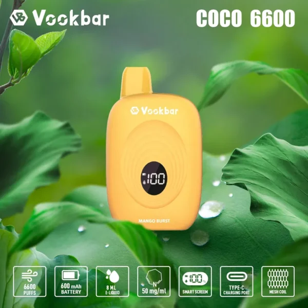 Vookbar Coco 6600 Puffs Digital Smart Screen 3% Oplaadbare wegwerpvapes-pen met laag nicotinegehalte, bulk kopen groothandel - BookVape - 2
