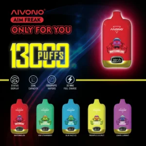 AIVONO AIM FREAK 13000 Puffs Цифровой экран 0% 2% 3% 5% Перезаряжаемые одноразовые ручки для электронных сигарет с низким содержанием никотина Купить оптом