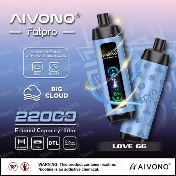 AIVONO Fatpro 22000 Puffs vattenpipa Digital skärm 0% 2% 3% 5% Låg nikotinhalt Uppladdningsbara engångsvapes Penna Bulk Köp Partihandel - BookVape - 4