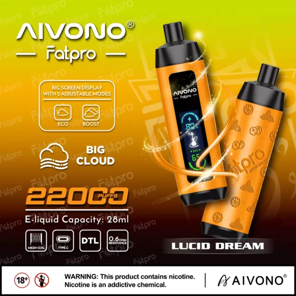 AIVONO Fatpro 22000 Puffs vattenpipa Digital skärm 0% 2% 3% 5% Låg nikotinhalt Uppladdningsbara engångsvapes Penna Bulk Köp Partihandel - BookVape - 5