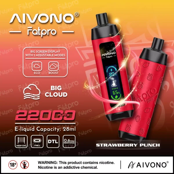 AIVONO Fatpro 22000 Puffs vattenpipa Digital skärm 0% 2% 3% 5% Låg nikotin uppladdningsbara engångsvapes Penna Bulk Köp Partihandel - BookVape - 6