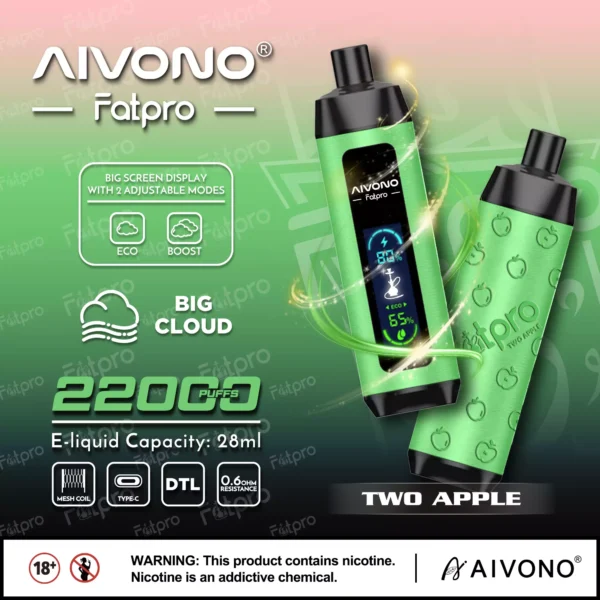 AIVONO Fatpro 22000 Puffs vattenpipa Digital skärm 0% 2% 3% 5% Låg nikotinhalt Uppladdningsbara engångsvapes Penna Bulk Köp Partihandel - BookVape - 7
