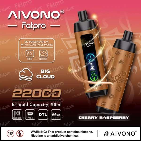 AIVONO Fatpro 22000 Puffs Hookah Digital Skärm 0% 2% 3% 5% Låg nikotinhalt Uppladdningsbara engångsvapes Penna Bulk Köp Partihandel - BookVape - 2
